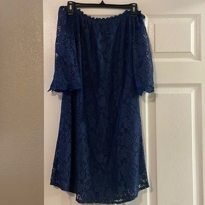 Ours brand blue layover lace off the shoulder dress- size medium. Worn once